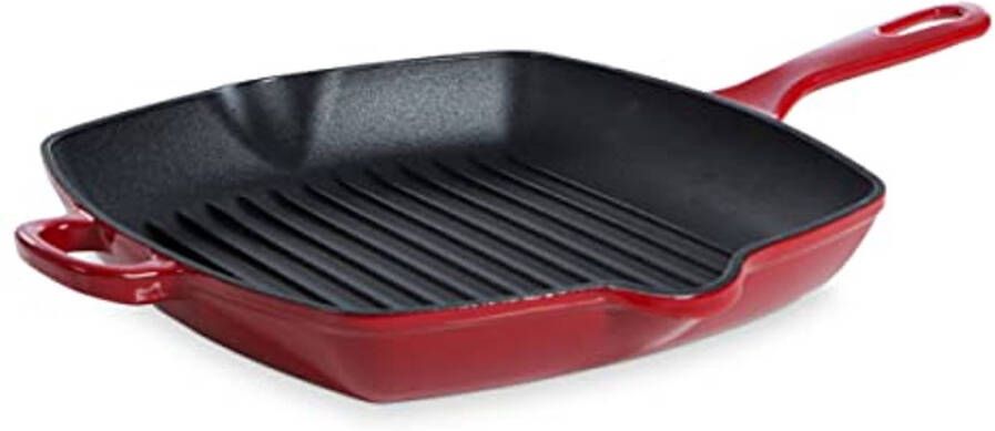 Emailless Gietijzeren Inductie Grillpan in Chili Rood Geschikt voor de Afwasmachine
