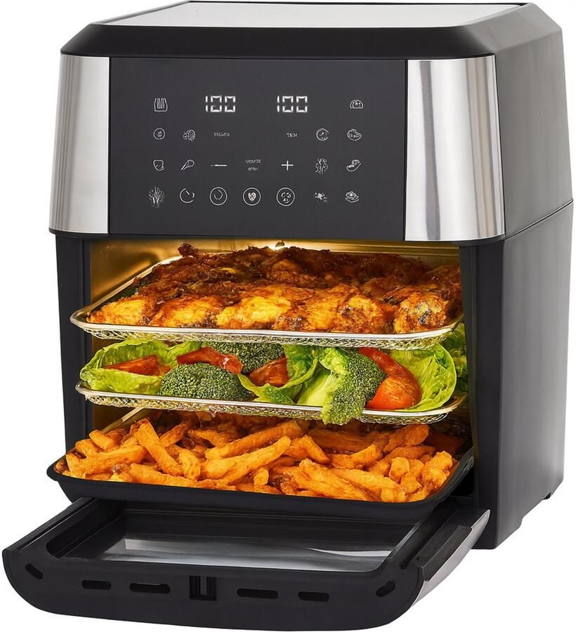 Embelle 12L Heteluchtfriteuse Keukenmachine Zonder Olie Met LED-Touchbediening Zichtbaar Venster Slimme Friteuse