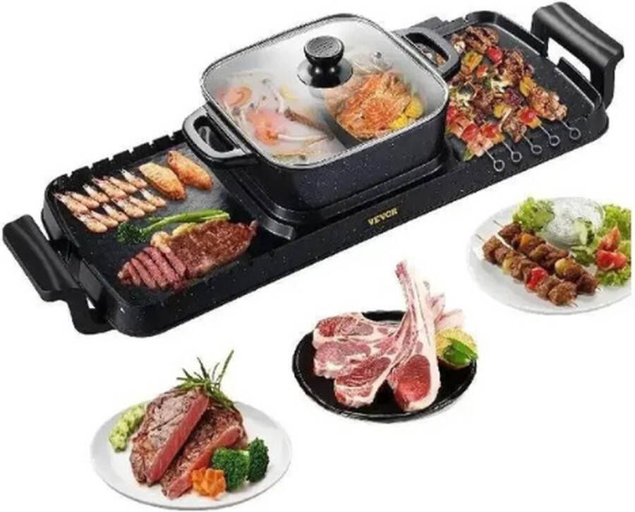 EML STORE 2 in 1 Elektrische Grill Bakplaat BBQ Pan Grill en Hot Pot Krachtig 2400W Gourmet