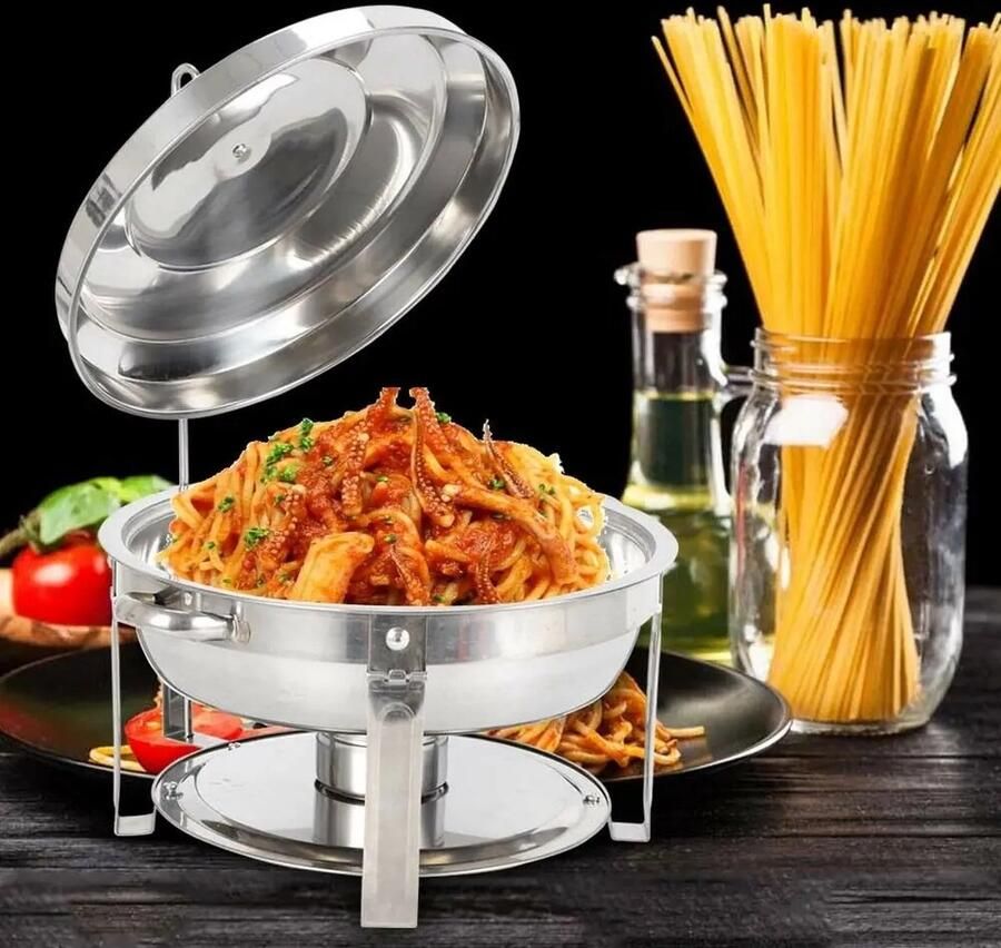 Emora Buffetwarmer set van 2 Catering Verwarmer Warm en Koud Warmhoudschaal 7.5 L RVS Glazen Deksel Chafing Dish Rond
