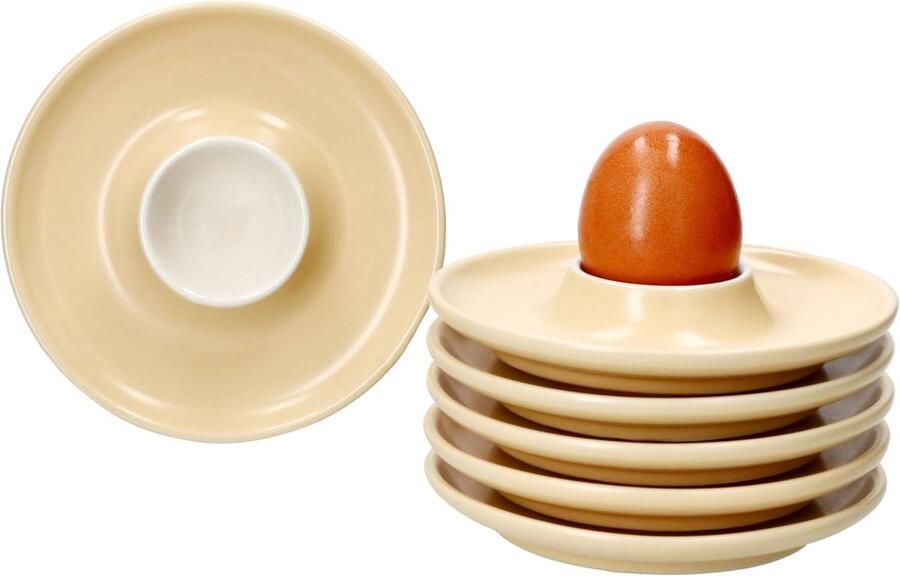 & Breker Jasper Eierdopjes set van 6 met plank vanille voor 6 personen Ø 12 5 cm ronde eierdopjes voor het ontbijt platte eierdopjes voor brunch en buffet chique servies