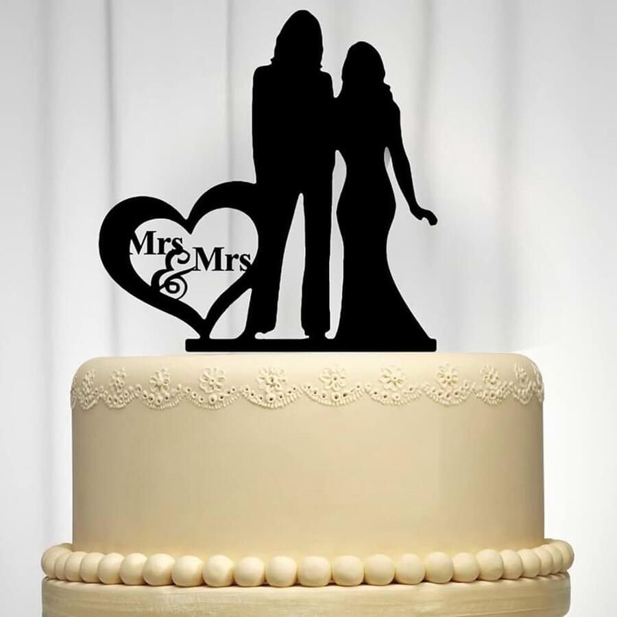 & Mrs Cake Topper lesbische bruidstaart decoratie voor vrouwen zwart acryl vrouw en vrouw huwelijkscadeau voor verjaardag verlovingsfeest