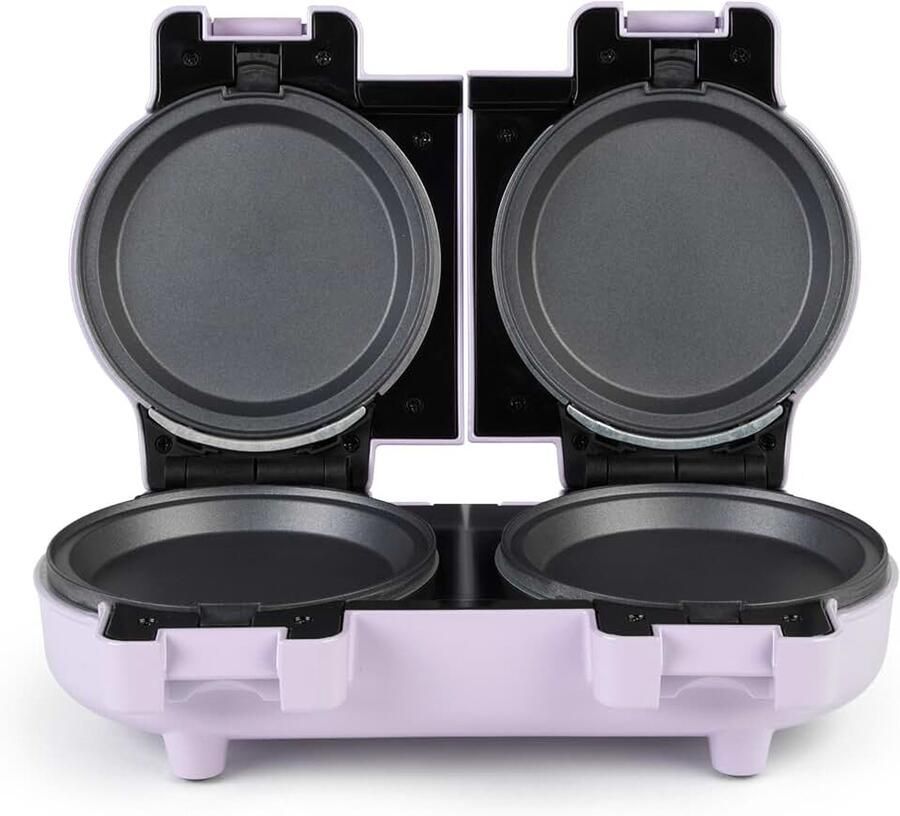 & POSNER Dubbele snack maker – mini dual treat maker afneembare anti-aanbakkookplaten compact bevat 4 platte platen voor omeletten en cake 4 wafelplaten gemakkelijk te reinigen pastelpaars