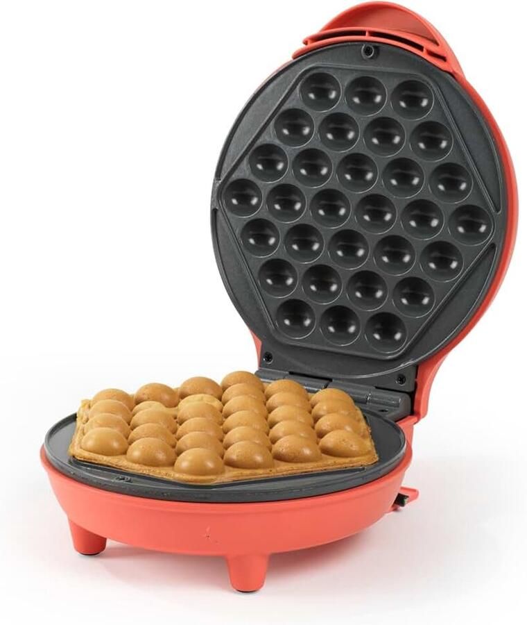 & Posner Funfair bubblewafelijzer 18 cm plaat 750 W rood PFAS-vrije antiaanbakplaten 2 min. voorverwarmen aan- en klaar-lampjes compact op te bergen eenvoudig schoon te maken