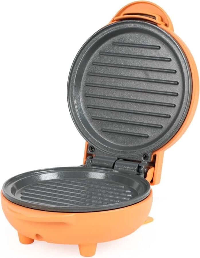 & Posner Funfair Mini-grill 11 5 cm platen 550 W oranje 2 min. voorverwarmen PFAS-vrije antiaanbakplaten koken zonder olie voor burgers panini s muffins compact