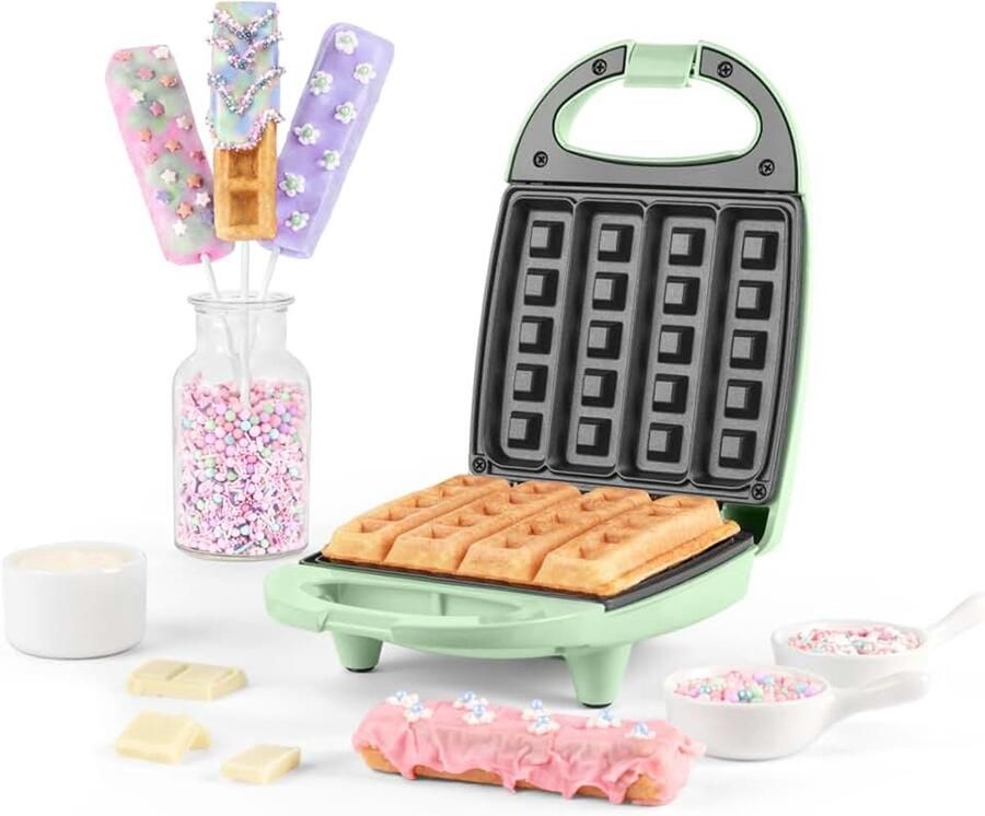 & Posner Sorbet Wafelijzer voor 4 sticks 520 W Antiaanbakplaten 3 min. voorverwarmen aan- en klaarlampje antislipvoetjes pastelblauw