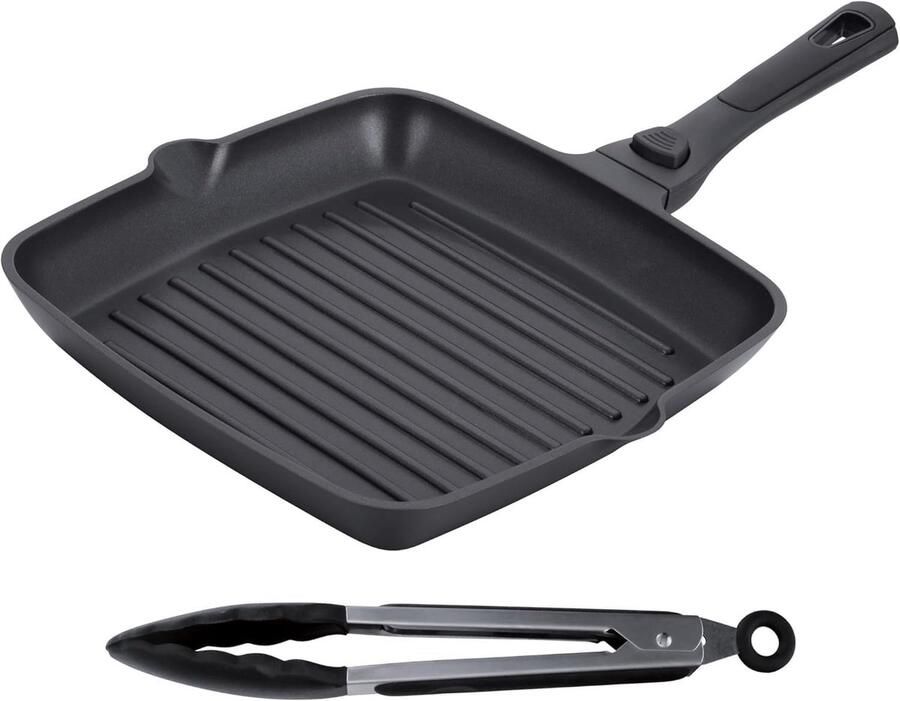 & Stone Grid Professionele grillplaat antiaanbaklaag met stalen basis en afneembaar handvat 35 x 34 5 x 4 cm