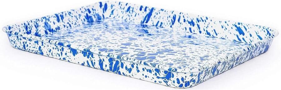 Enamel Bakplaat Ovenplaat Koekjes Bakken in Oven Krasbestendig Oppervlak 41x32 cm Blauw Marmer