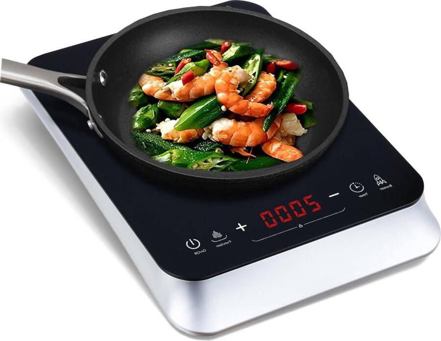 Enkele 1-pits inductiekookplaat 2000 W 29 cm Draagbaar met 10 temperatuurniveaus en 4-uurs timer