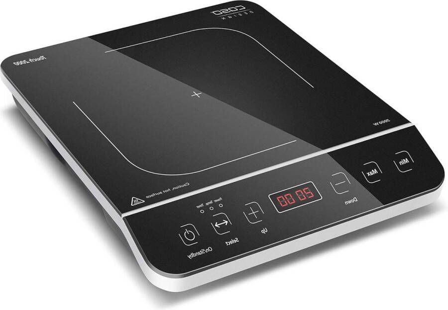 Enkele inductiekookplaat 2000 watt Touch 2000 automatische panherkenning 10 temperatuurniveaus 10 standen timer tot 180 min glaskeramisch oppervlak temperatuur ca. 60 – 240 °C