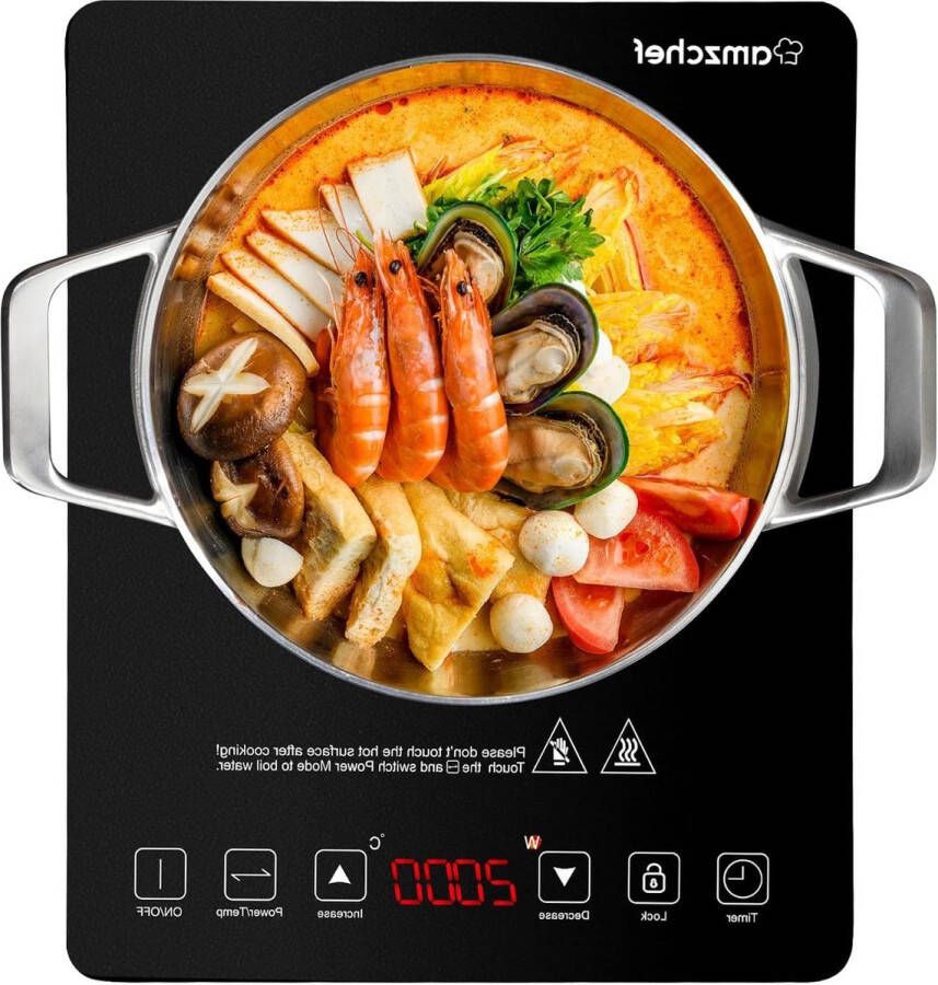 Enkele inductiekookplaat 2000W slank design 10 vermogensniveaus zwart