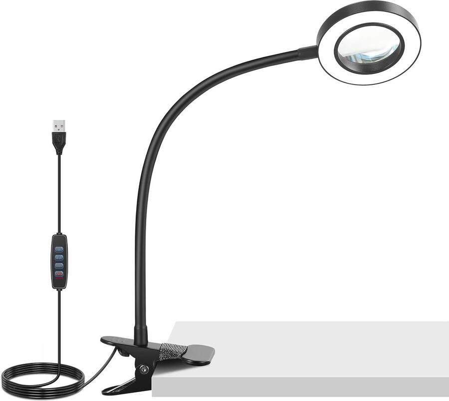 ENTRY NIVEAU VERSIE 10X Vergrootglas met Licht Klem Stand 3.7 Bi Kleur Dimbare Vergrootglas Lamp Clip op Kleine LED Ring Licht 3 CRI80+ voor Bureau Crafting Lezen Close-up Werk N34