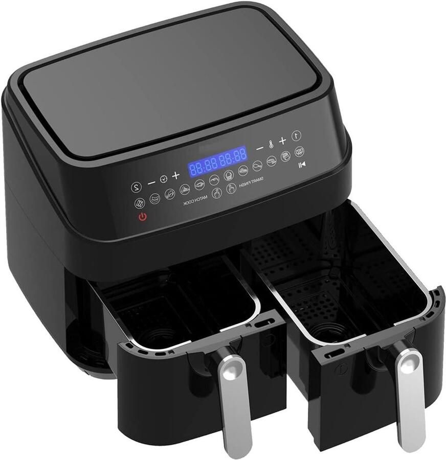 Epiq Dubbele heteluchtfriteuse 9 liter 2 x 4 5 liter twee apart gestuurde frituurmanden led-display 200 graden 11 programma's voorverwarmingsfunctie airfryer digitale heteluchtfriteuse