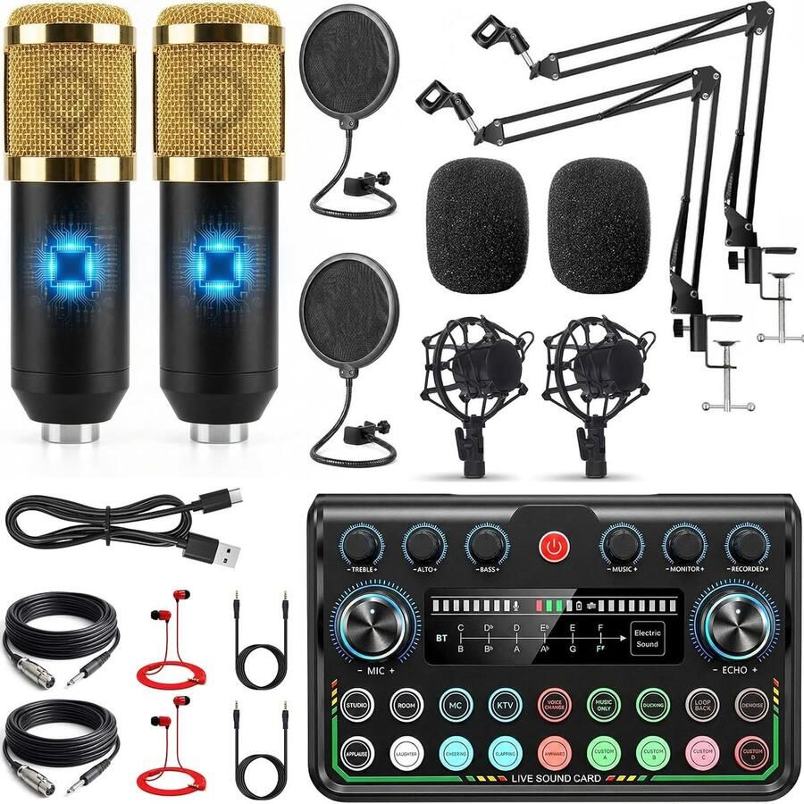 Equipment Bundle Podcast Microfoonset mixer-kit met live geluidskaart voor streaming zanging podcasting recording compatibel met telefoon pc laptop