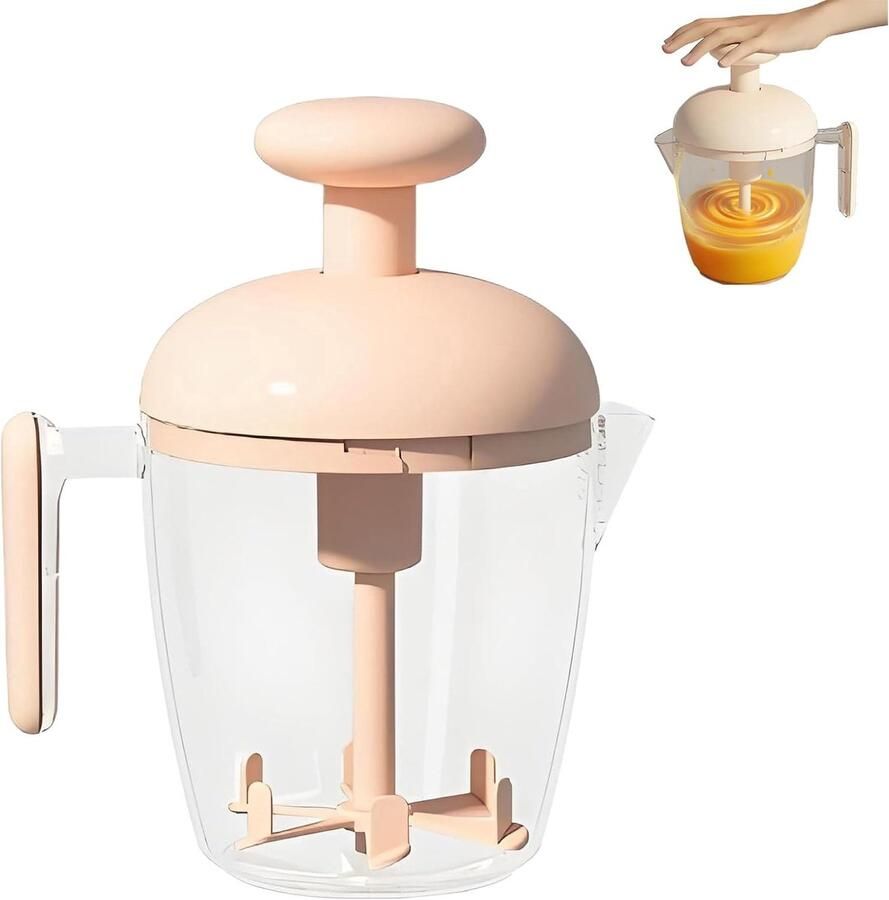 Ergonomische handmatige eierklopper met meerdere messen en handmatig te draaien klopper Geschikt voor het kloppen van eieren en het opschuimen van melk. Geen batterijen nodig gemakkelijk schoon te maken kom (roze)