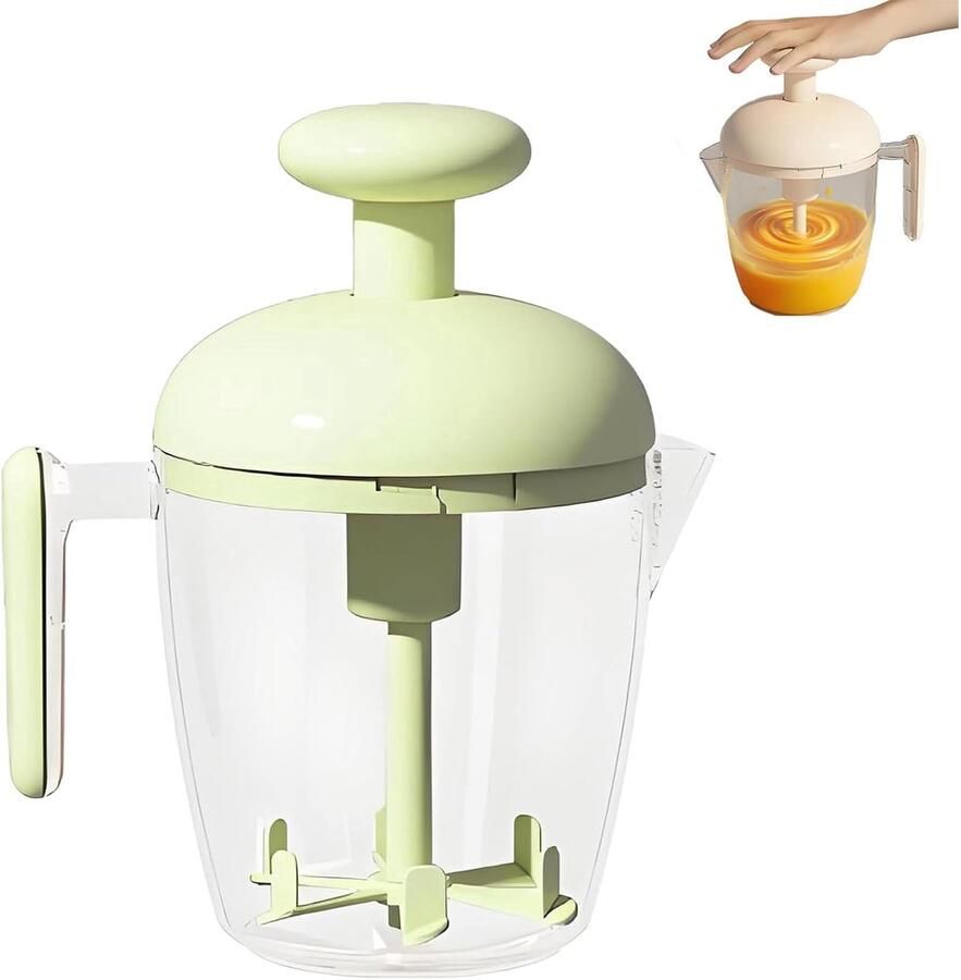 Ergonomische handmatige eierklopper met meerdere messen en handmatig te draaien klopper Geschikt voor het kloppen van eieren en het opschuimen van melk. Geen batterijen nodig gemakkelijk schoon te maken beker (groen)