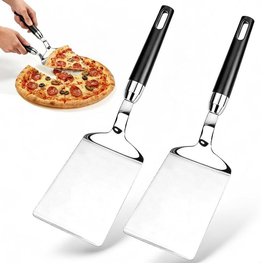 Ergonomische Pizzasnijder en Pizzaschep Set van RVS Perfect voor Thuisgemaakte Pizza Brood en Taart 29 x 9 cm