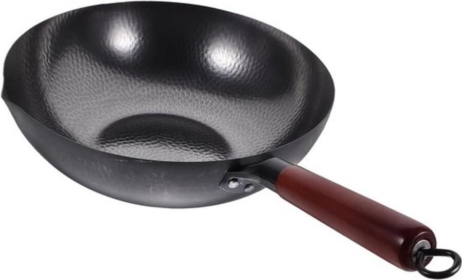 Ergonomische Wok Koekenpan Roerbakpan Koken en Bakken Antiaanbaklaag 32 Cm Zwart