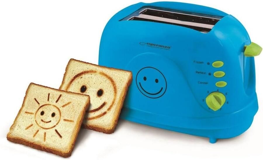 Esperanza EKT003speranza Toaster 2 Sneetjes 750W Blauw met Smileypatroon