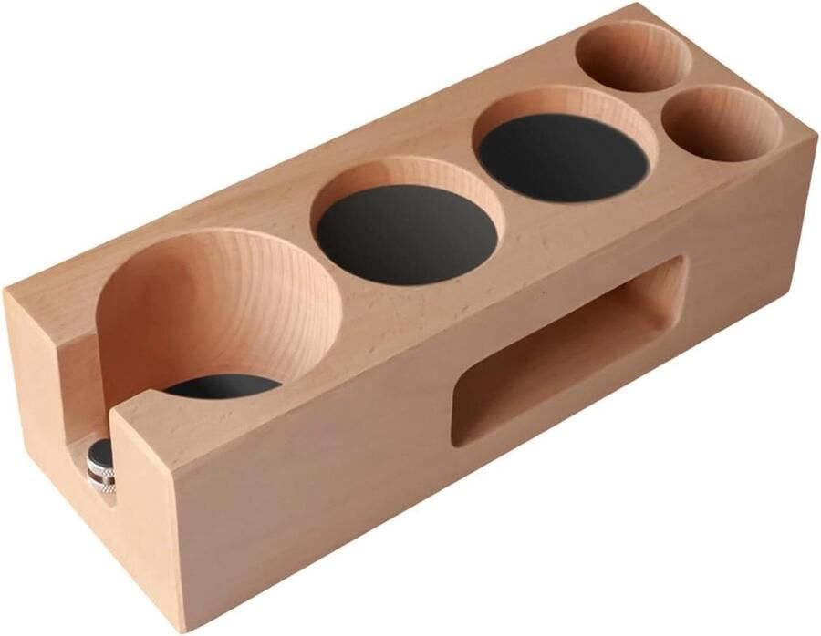 Tamper Station Hout Espresso Organizer Koffie Bereiden Vijf Functionele Vakken 26x10x7.7cm Houtkleur
