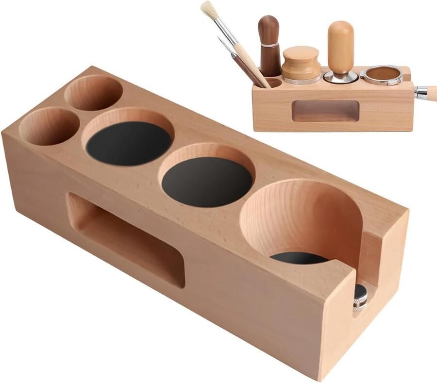 Espresso Aanstamp Station Koffie Tamper Houder Opgeruimd Werken Natuurlijke Houtnerf 58 mm Houtkleur