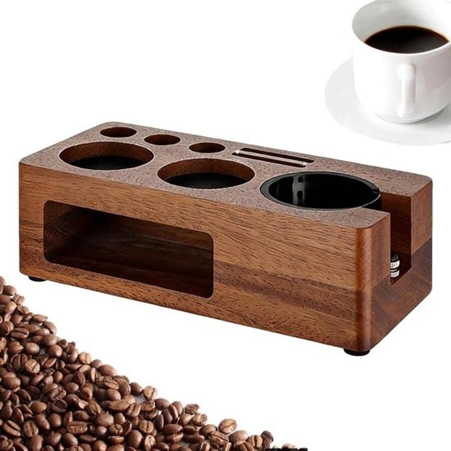 Espresso-aanstampstation Koffie-organizer Koffiebereiding Hout met antislipbodem 24x114x75cm Nootbruin