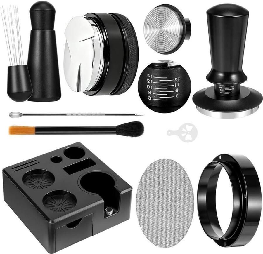 Espresso Accessoires Kit Barista Set Koffie Bereiden Compleet 9-delig 51mm Tamper Zwart