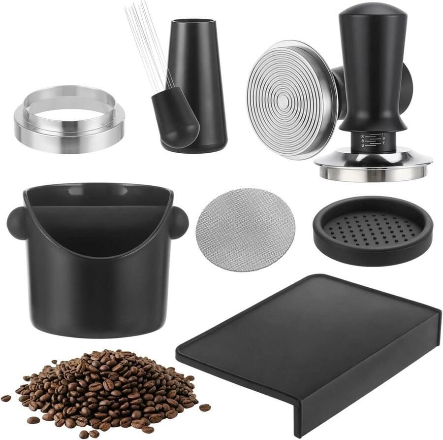Espresso Accessoireset Barista Gereedschap Koffie Bereiden Complete Workflow Set 58 mm Zwart Zilver