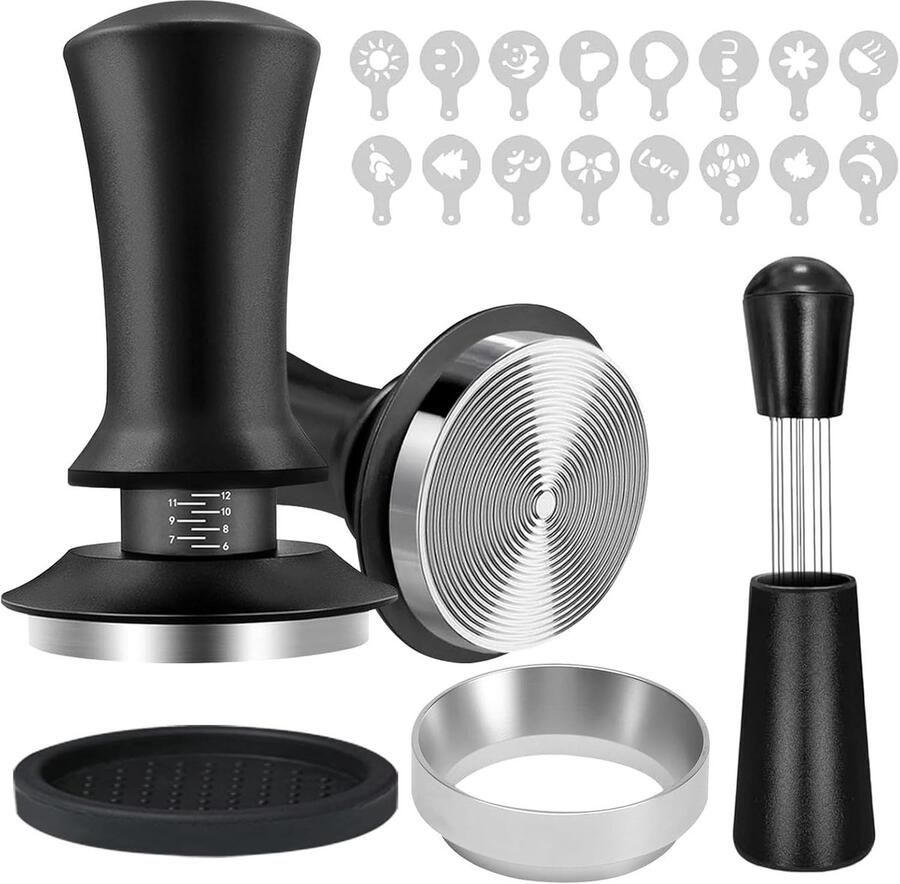 Espresso Accessoireset Koffie Gereedschap Kit Thuis Barista Veerbelaste Stamper 51 mm Zwart