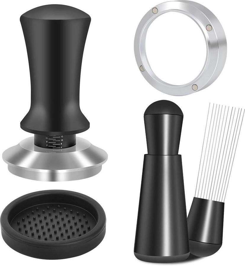 Espresso Accessoireset Koffiegereedschap Perfecte Espresso Maken Veerbelaste Stamper 54 mm Zwart