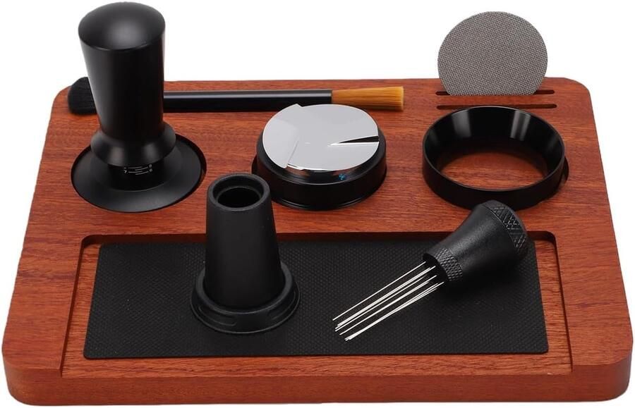 Espresso Accessoireset Koffiegereedschap Set Koffie Zetten 7 Delig Compleet 51mm Houtkleur
