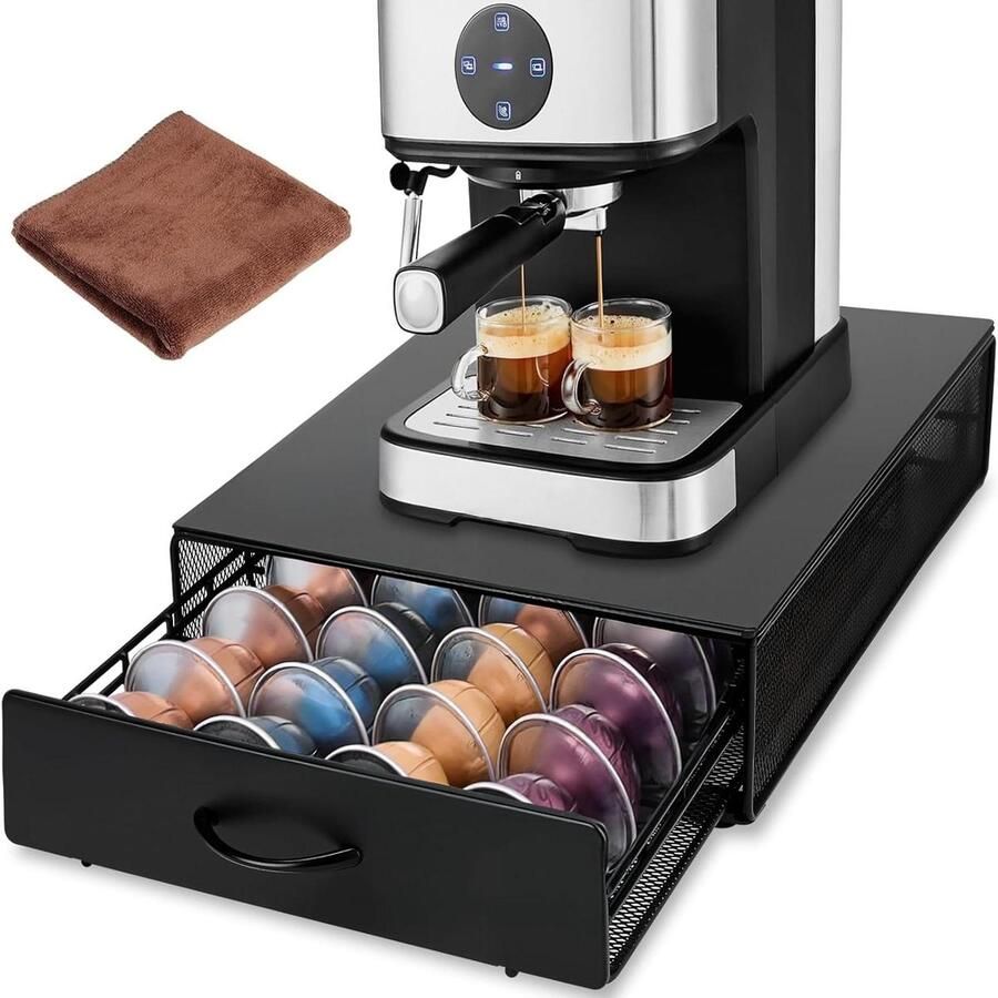 Espresso Capsule Houder Opbergdoos Koffie Bewaren Met Lade 40 Capsules Zwart