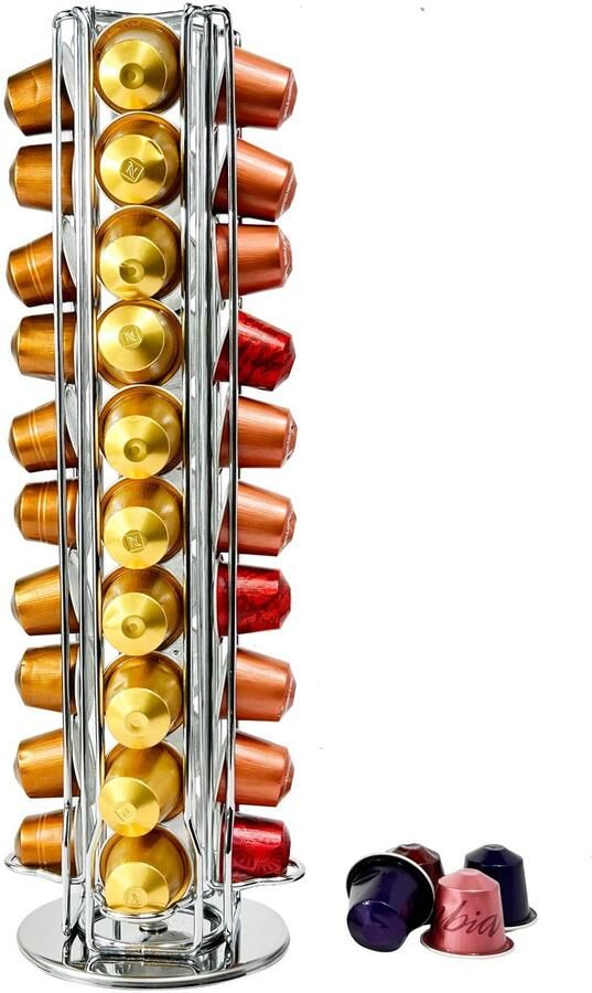 Espresso-capsulehouder draaibare rechte houder voor 40 stuks Espresso koffiecapsules (zilveren Espresso-capsulehouder)
