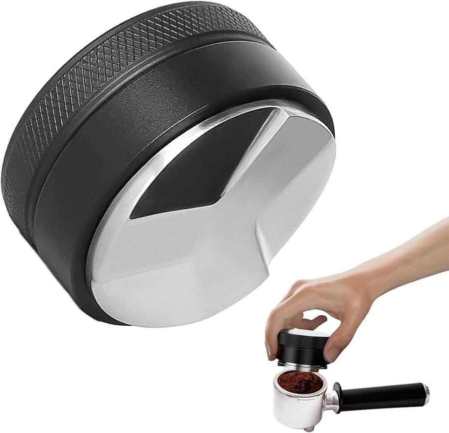 Espresso Distributeur Koffie Leveler Gelijkmatige Extractie Afneembaar Ontwerp 58 mm Diameter Zwart en Zilver