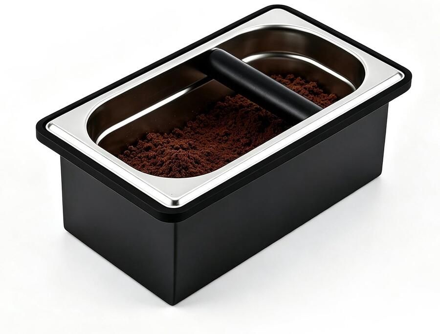 Espresso-klopbox grote capaciteit roestvrijstalen koffieklopbox espressomachine met geluidsreducerende rubberen ring en siliconen stang gereedschap voor koffieset koffiepuck-container (zilver)