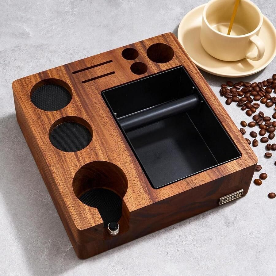 Espresso Knockbox Set Barista Werkstation Koffie Bereiden Walnoothout Design 58 mm Notenhout