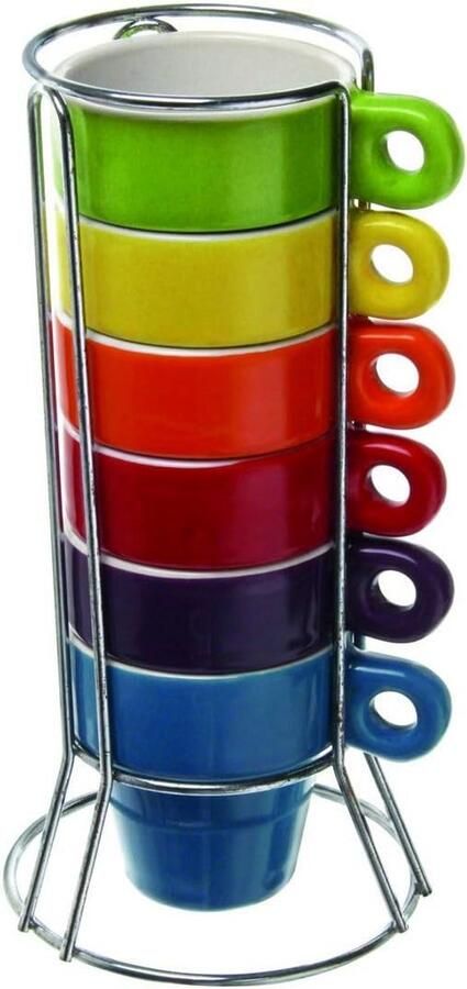 Espresso Kopjes Koffie Sets Warme Dranken Met Standaard 6 Stuks Multicolor