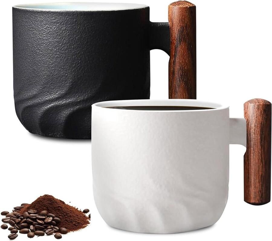 Espresso Kopjes Koffiekopjes Cappuccino Dranken Serveren Houten Handvat 70 ml Zwart Wit