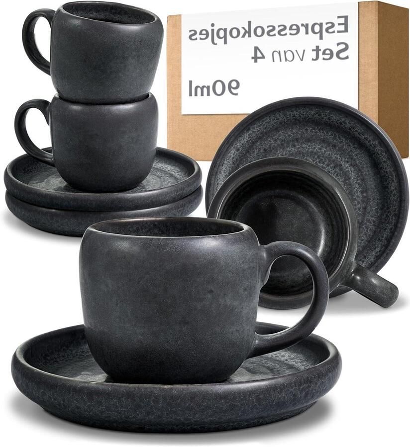 Espresso Kopjes Koffiekopjes Mokken Koffie Drinken Vaatwasserbestendig 4x 90ml Zwart