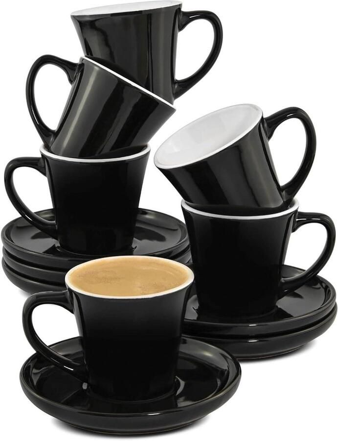 Espresso Kopjes met Schotels Mokka Kopjes Koffiekopjes Koffie Genieten Houdt Lang Warm 70ml Zwart