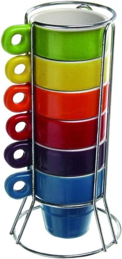 Espresso Kopjes met Stand Koffiekopjes Set Koffie Drinken Ruimtebesparende Chrome Stand 6 stuks Multicolor