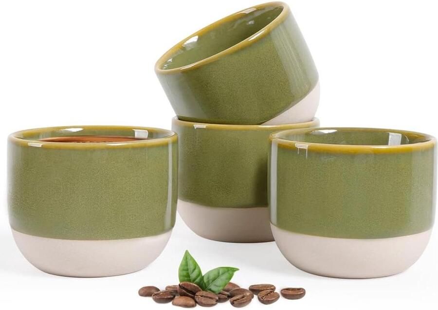 Espresso kopjes Porseleinen mokken Koffie momenten Handgemaakt uniek design 120 ml set van 4 Gekleurd