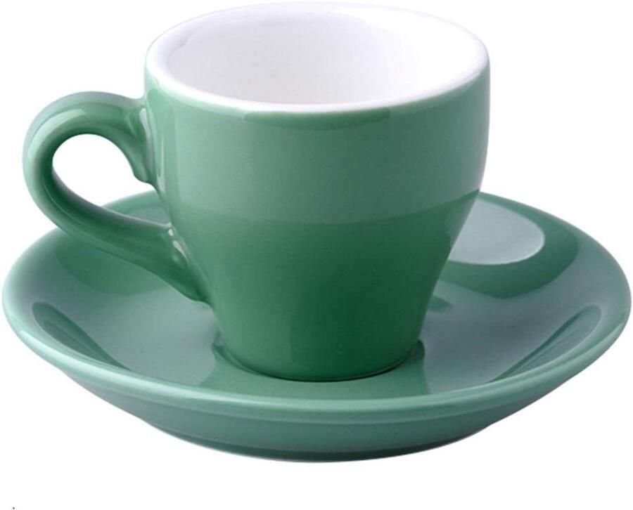 Espresso Kopjes Schotel Set Koffie Moment Kleurrijk Dik Keramiek 80ml Cyaan