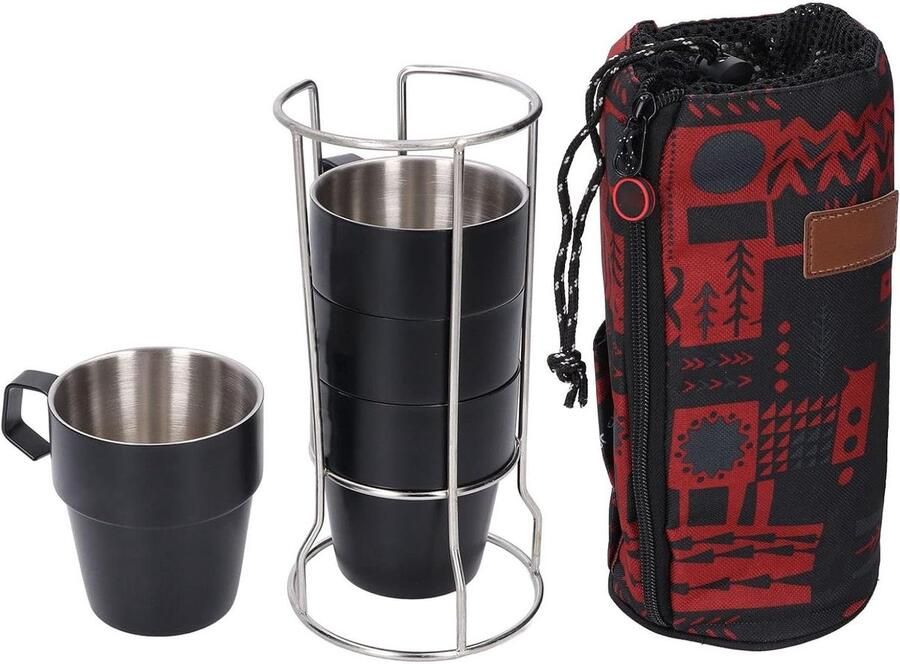 Espresso Kopjes Set Koffiekopjes RVS Genieten van Koffie Dubbelwandige Isolatie 300ml 4 Stuks Zilverkleurig