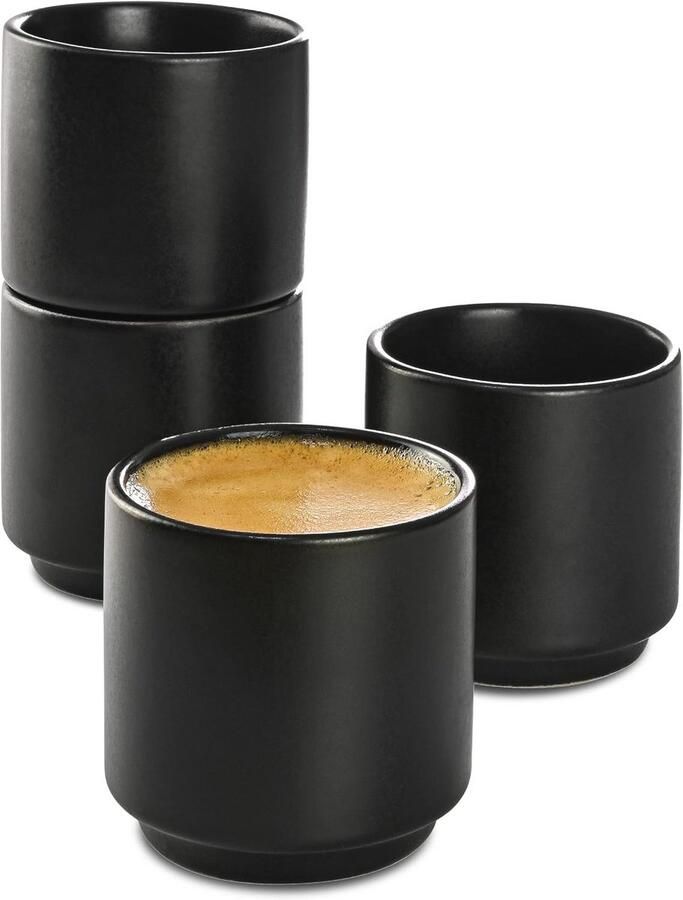 Espresso Kopjes Set van 4 Keramisch Stapelbaar Ontwerp Vaatwasserbestendig 70 ml