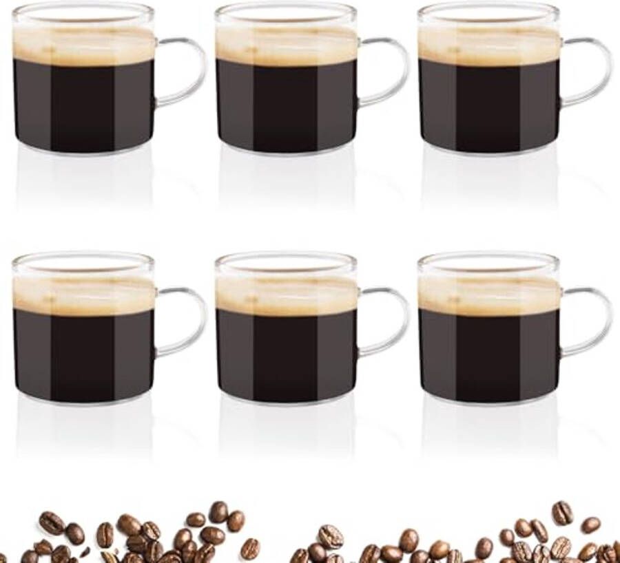 Espresso Kopjes Set van 6 Mini Glazen voor Koffie Cappuccino en Latte Macchiato