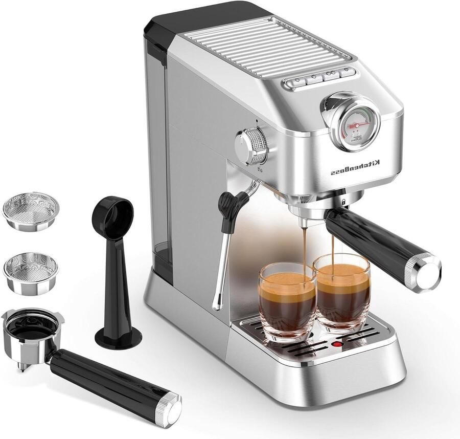 Espresso Machine Barista Apparaat Koffie Maken 15 Bar Druk 1.2 Liter Tank Zilver