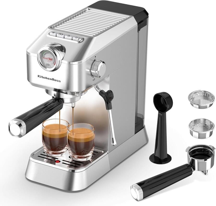 Espresso Machine Baristaapparaat Koffiezetter Cappuccino Latte Maken 15 Bar Druk 1.2 Liter Tank Zilverkleurig - Foto 2