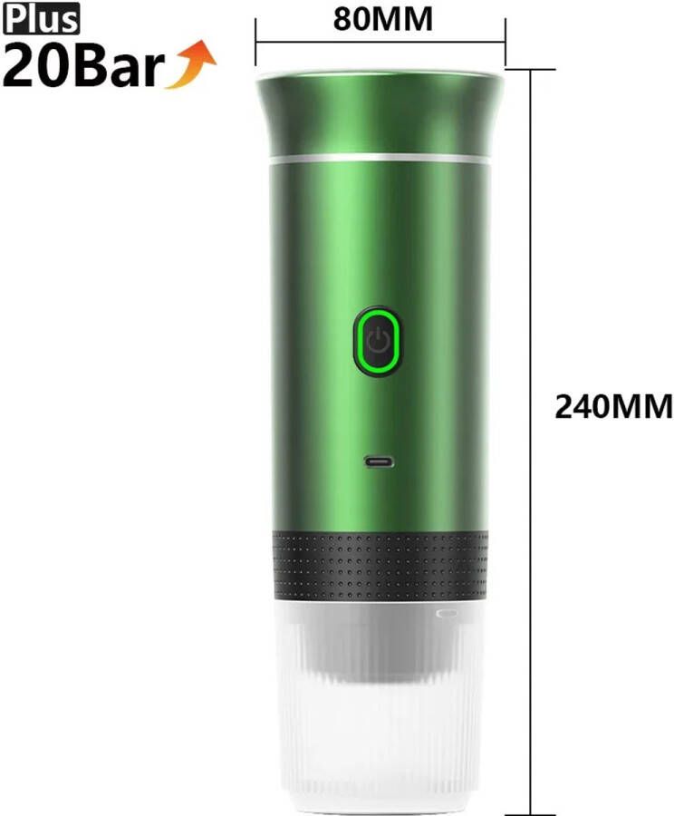 Espresso Machine Draagbaar Draadloos 3-in-1 – 20 Bar – Voor Koffiecapsules & Gemalen Koffie – USB Oplaadbaar – Groen – Camping & Reizen