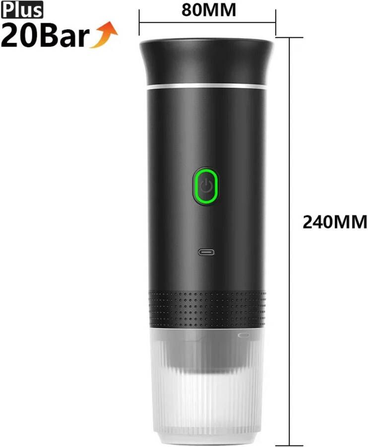 Espresso Machine Draagbaar Draadloos 3-in-1 – 20 Bar – Voor Koffiecapsules & Gemalen Koffie – USB Oplaadbaar – Zwart – Camping & Reizen